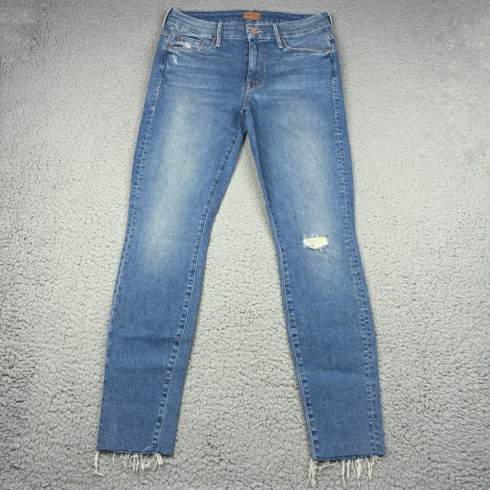 MOTHER The Looker Ankle Fray Jeans Women's 28 Love Gun Distressed Skinny Denim
